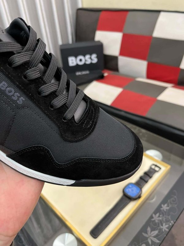 Boss Mixed-Material Lace-Up Black Trainers with Suede Trims