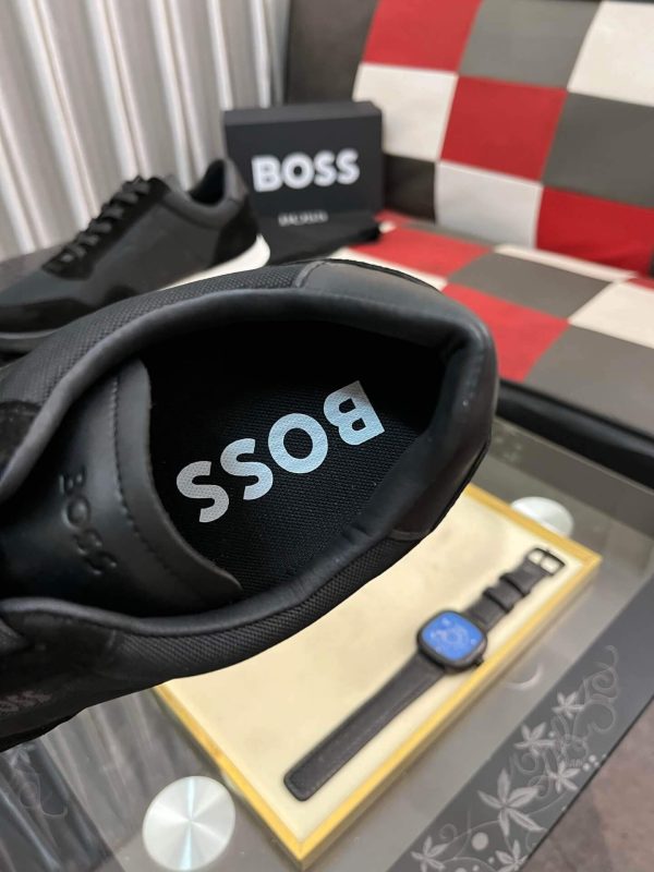 Boss Mixed-Material Lace-Up Black Trainers with Suede Trims