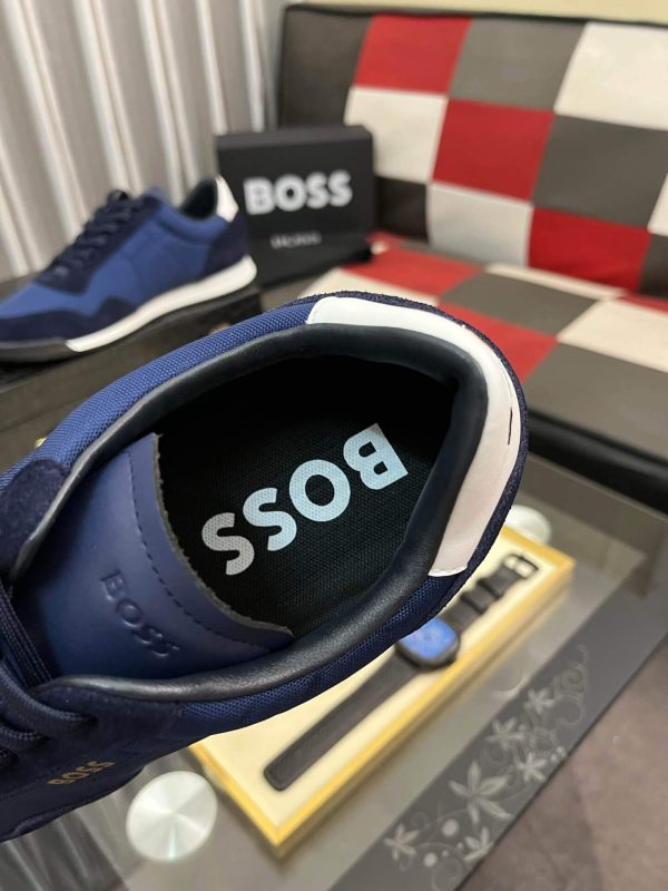 Boss Mixed-Material Lace-Up Blue Trainers with Suede Trims