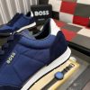 Boss Mixed-Material Lace-Up Blue Trainers with Suede Trims