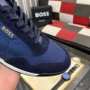 Boss Mixed-Material Lace-Up Blue Trainers with Suede Trims
