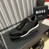 Boss Mixed-Material Lace-Up Black Trainers with Suede Trims
