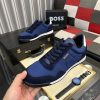 Boss Mixed-Material Lace-Up Blue Trainers with Suede Trims