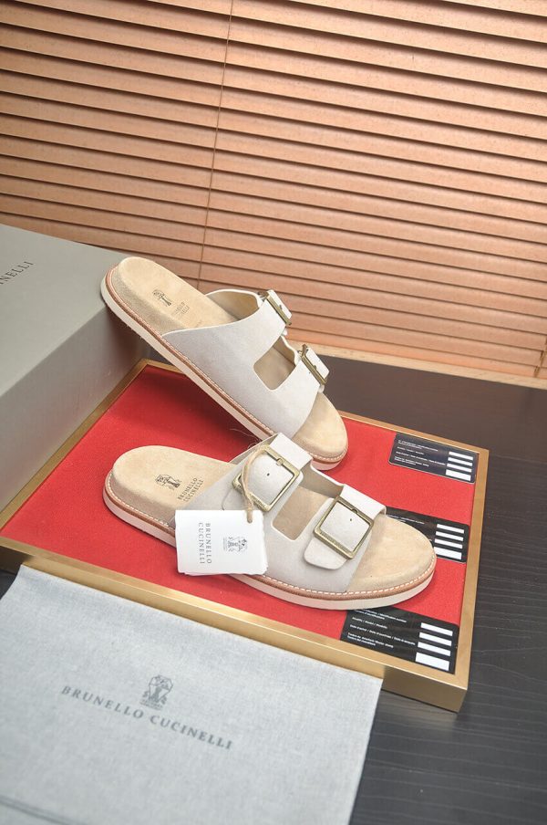 Brunello Cucinelli-Inspired Suede Double-Buckle Sandals – Sand Beige