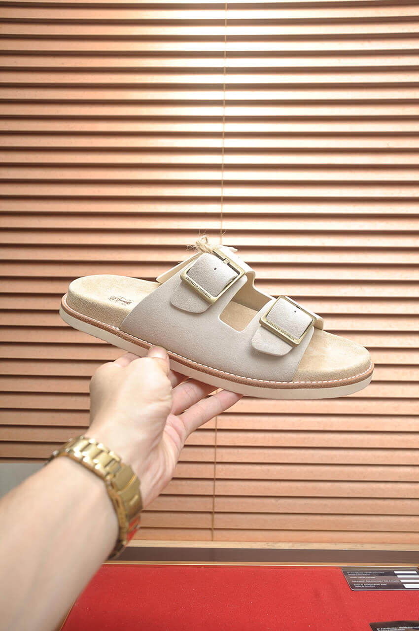 Brunello Cucinelli-Inspired Suede Double-Buckle Sandals – Sand Beige 2 Brunello Cucinelli-Inspired Suede Double-Buckle Sandals – Sand Beige - Image 2