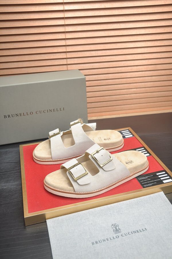 Brunello Cucinelli-Inspired Suede Double-Buckle Sandals – Sand Beige