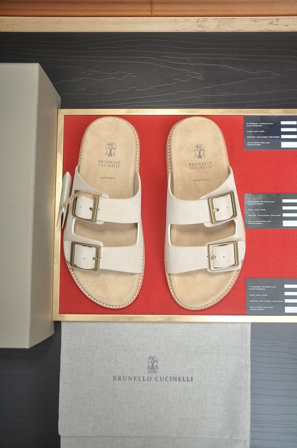 Brunello Cucinelli-Inspired Suede Double-Buckle Sandals – Sand Beige