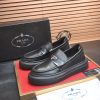 Prada Black Brushed Leather Platform Loafers with Enamel Triangle Logo