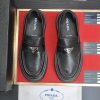 Prada Black Brushed Leather Platform Loafers with Enamel Triangle Logo