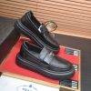 Prada Black Brushed Leather Platform Loafers with Enamel Triangle Logo