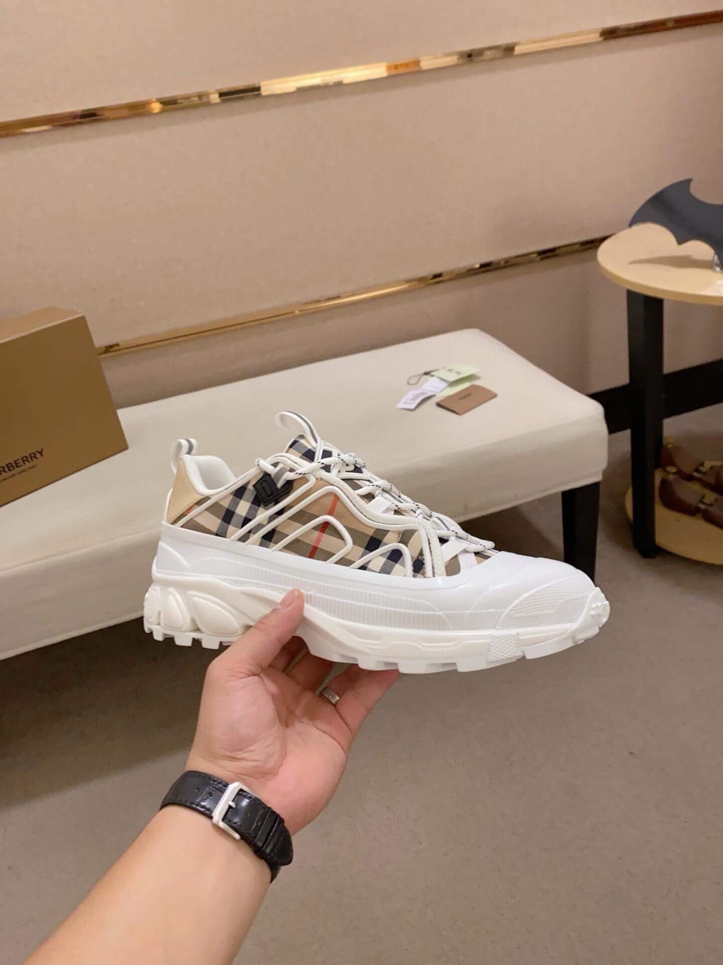 Burberry Arthur Archive Check Sneaker in White 5 Burberry Arthur Archive Check Sneaker in White - Image 5