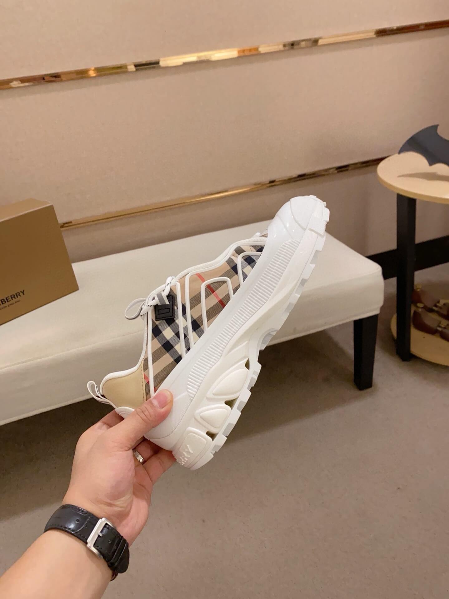 Burberry Arthur Archive Check Sneaker in White 6 Burberry Arthur Archive Check Sneaker in White - Image 6