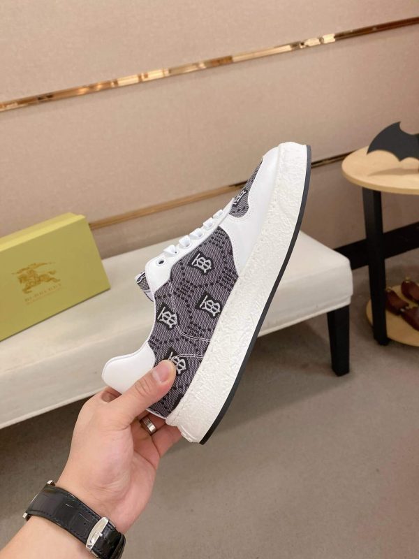 Burberry Grey Monogram Canvas and White Leather Sneakers
