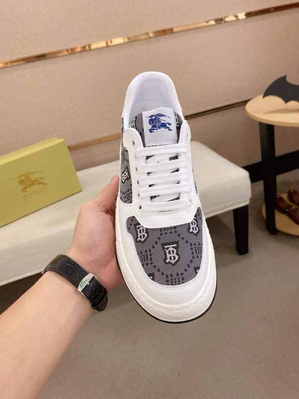 Burberry Grey Monogram Canvas and White Leather Sneakers