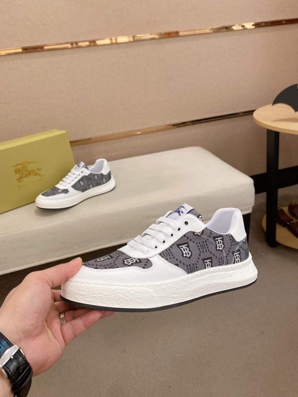Burberry Grey Monogram Canvas and White Leather Sneakers