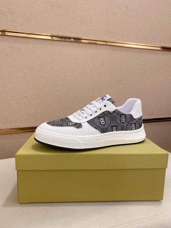 Burberry Grey Monogram Canvas and White Leather Sneakers