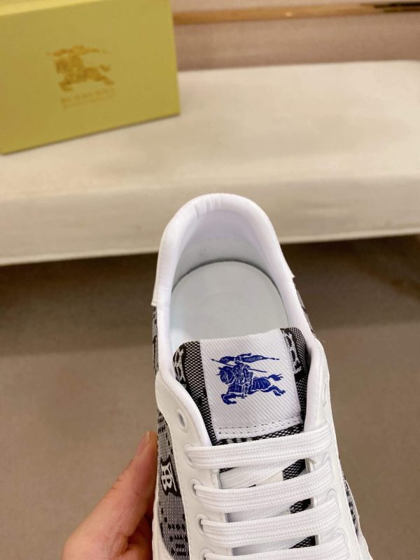 Burberry Grey Monogram Canvas and White Leather Sneakers