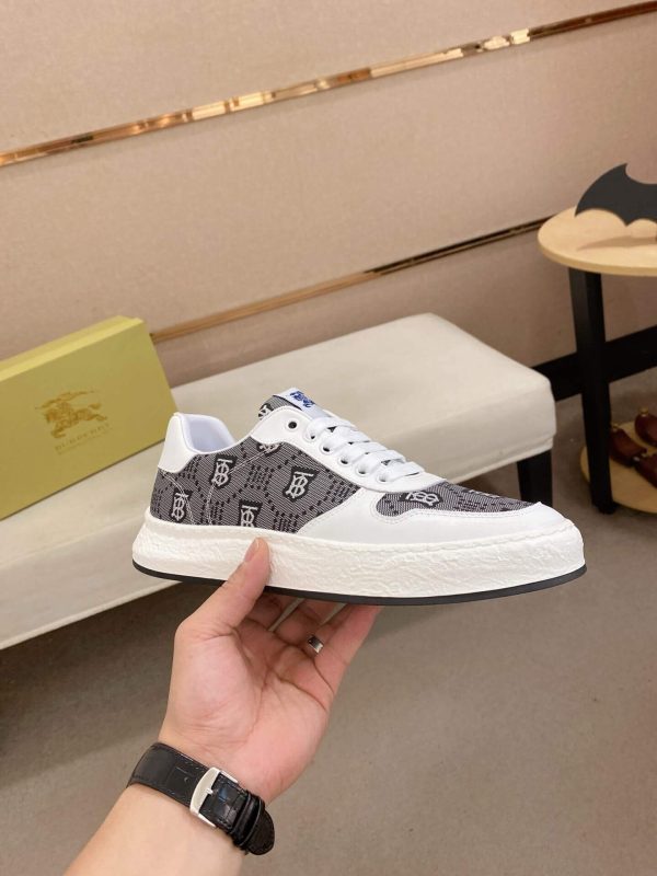 Burberry Grey Monogram Canvas and White Leather Sneakers