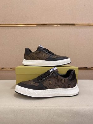 Burberrysneakers._4 Burberry Brown Monogram Canvas and Black Leather Sneakers