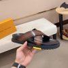 LOUIS VUITTON Men's Brown Leather Crisscross Slides