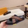 LOUIS VUITTON Men's Brown Leather Crisscross Slides