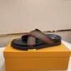 LOUIS VUITTON Men's Brown Leather Crisscross Slides