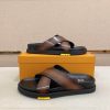 LOUIS VUITTON Men's Brown Leather Crisscross Slides