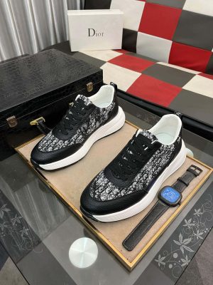 Dior Runner Sneaker in Black and White Dior Oblique Jacquard and Black Leather