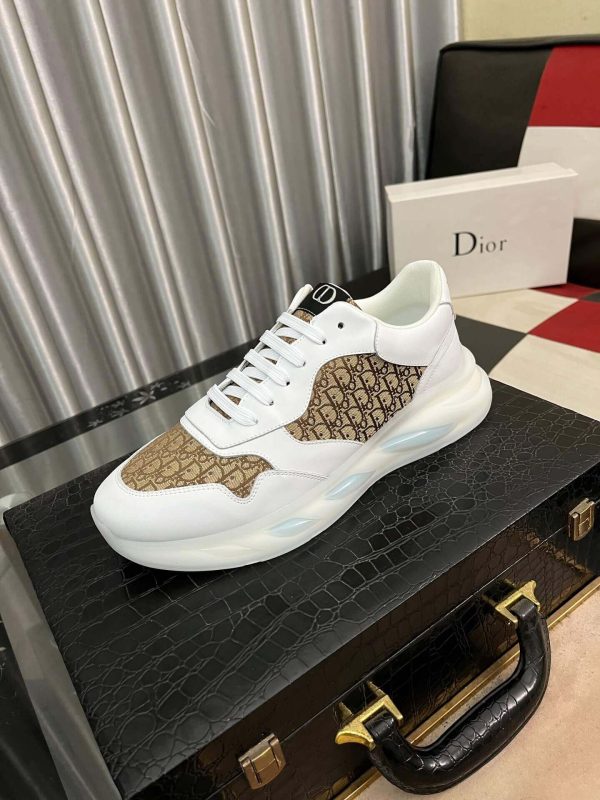 DiorB25Runnersneaker._1 Dior Runner Sneaker in White Leather and Brown Oblique Jacquard