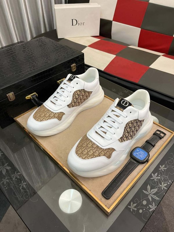 DiorB25Runnersneaker._2 Dior Runner Sneaker in White Leather and Brown Oblique Jacquard