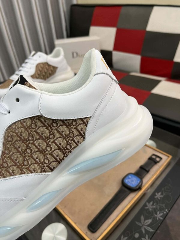 DiorB25Runnersneaker._5 Dior Runner Sneaker in White Leather and Brown Oblique Jacquard