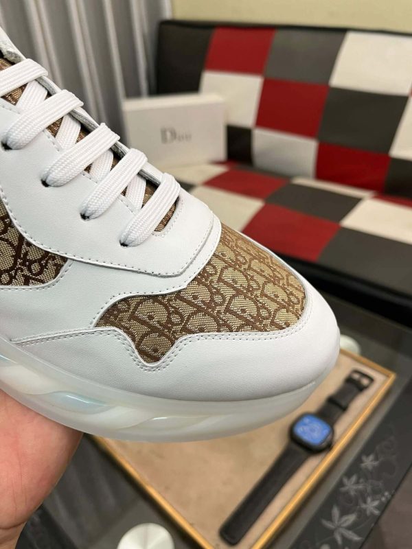 DiorB25Runnersneaker._6 Dior Runner Sneaker in White Leather and Brown Oblique Jacquard