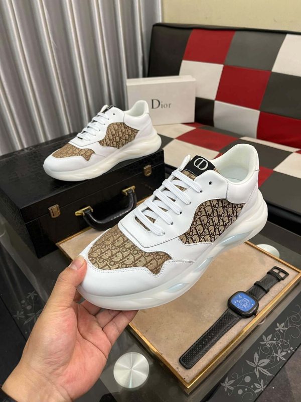 DiorB25Runnersneaker._7 Dior Runner Sneaker in White Leather and Brown Oblique Jacquard