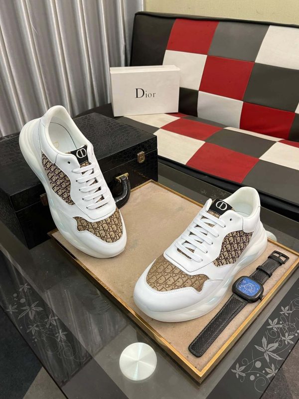 DiorB25Runnersneaker._9 Dior Runner Sneaker in White Leather and Brown Oblique Jacquard