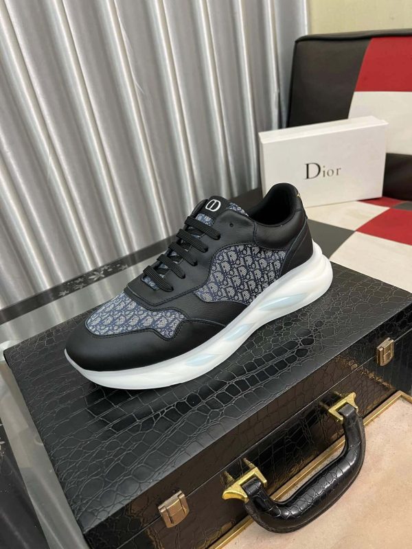 DiorB25Runnersneakerinblacksuedeandwhitetechnicalmesh_1 Dior Runner Sneaker in Black Leather and Grey Oblique Jacquard