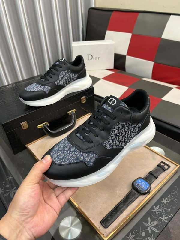 DiorB25Runnersneakerinblacksuedeandwhitetechnicalmesh_6 Dior Runner Sneaker in Black Leather and Grey Oblique Jacquard