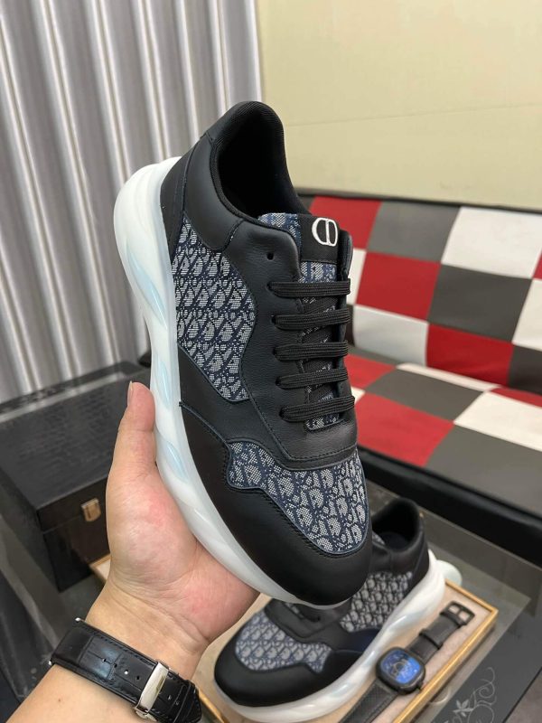 DiorB25Runnersneakerinblacksuedeandwhitetechnicalmesh_7 Dior Runner Sneaker in Black Leather and Grey Oblique Jacquard