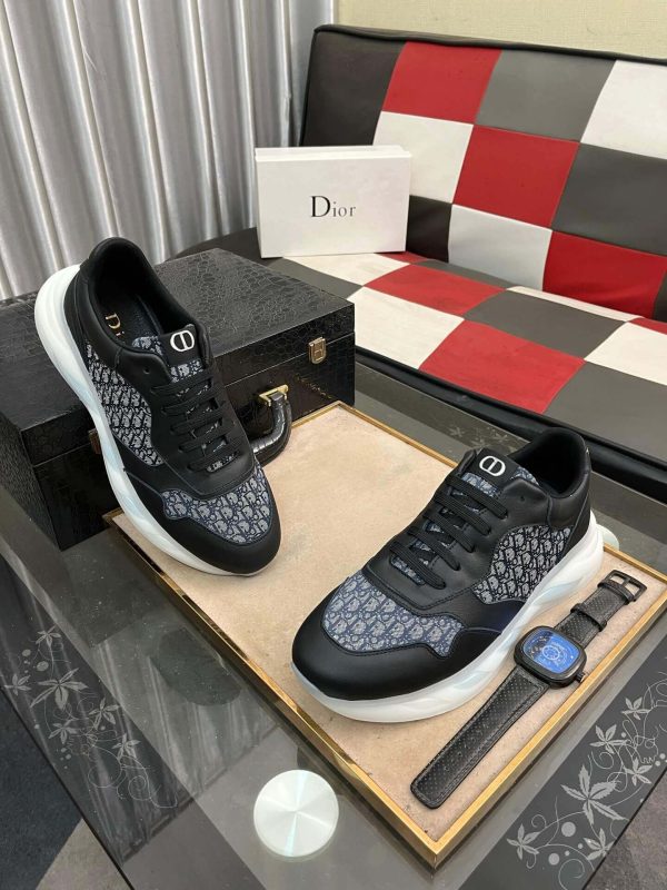 DiorB25Runnersneakerinblacksuedeandwhitetechnicalmesh_8 Dior Runner Sneaker in Black Leather and Grey Oblique Jacquard