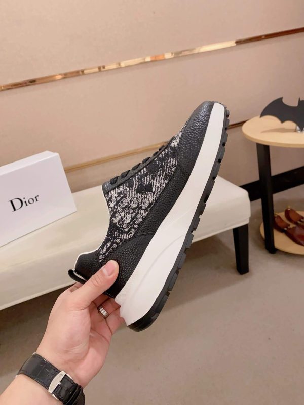 Dior Grey and Black Dior Oblique Jacquard Sneaker in Black Grained Leather