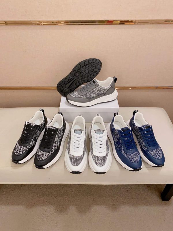 Dior Grey and Black Dior Oblique Jacquard Sneaker in Black Grained Leather