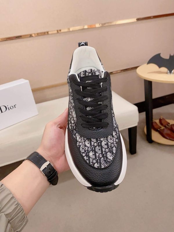 Dior Grey and Black Dior Oblique Jacquard Sneaker in Black Grained Leather
