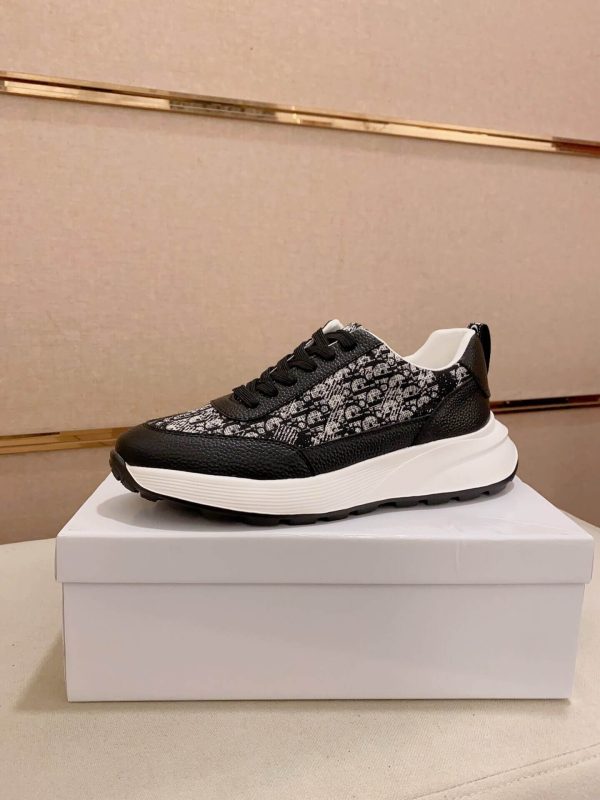 Dior Grey and Black Dior Oblique Jacquard Sneaker in Black Grained Leather