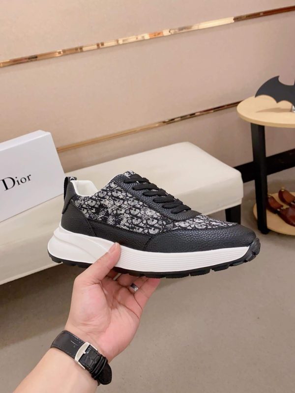 Dior Grey and Black Dior Oblique Jacquard Sneaker in Black Grained Leather