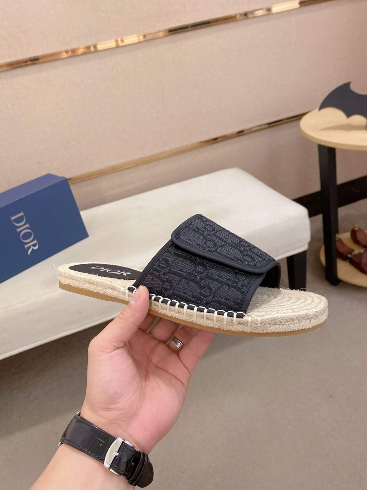 Dior Dway Slide Sandal in Black Dior Oblique Jacquard with Adjustable Self-fastening Strap 6 Dior Dway Slide Sandal in Black Dior Oblique Jacquard with Adjustable Self-fastening Strap - Image 6