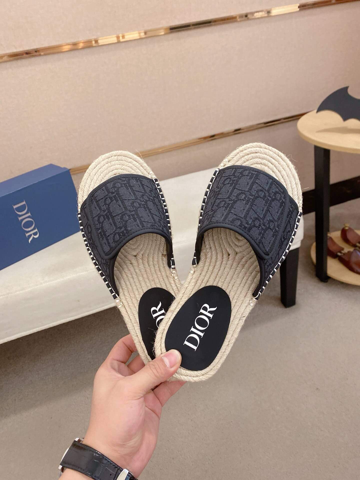 Dior Dway Slide Sandal in Black Dior Oblique Jacquard with Adjustable Self-fastening Strap 4 Dior Dway Slide Sandal in Black Dior Oblique Jacquard with Adjustable Self-fastening Strap - Image 4