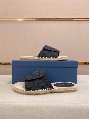 Dior Dway Slide Sandal in Black Dior Oblique Jacquard with Adjustable Self-fastening Strap