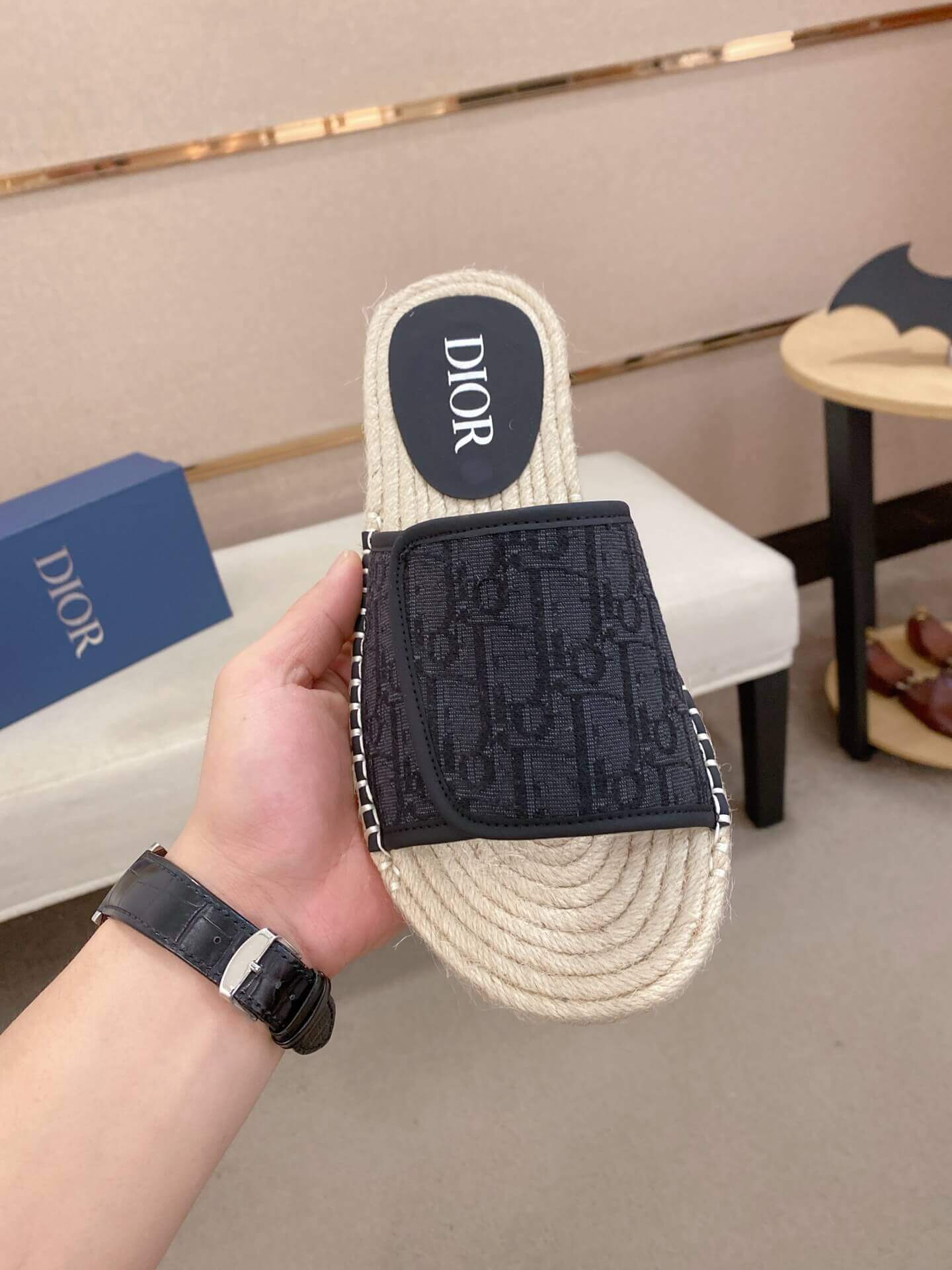 Dior Dway Slide Sandal in Black Dior Oblique Jacquard with Adjustable Self-fastening Strap 3 Dior Dway Slide Sandal in Black Dior Oblique Jacquard with Adjustable Self-fastening Strap - Image 3