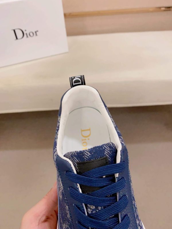 Dior Blue and Brown Dior Oblique Jacquard and Blue Grained Leather Runner Sneaker