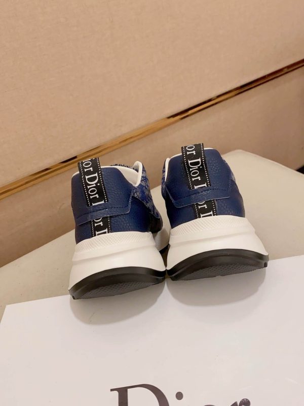 Dior Blue and Brown Dior Oblique Jacquard and Blue Grained Leather Runner Sneaker