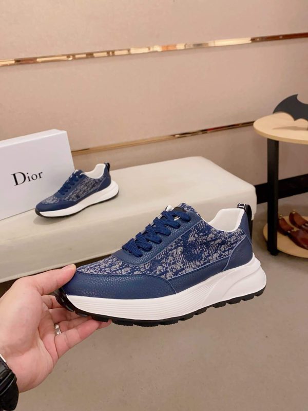 Dior Blue and Brown Dior Oblique Jacquard and Blue Grained Leather Runner Sneaker